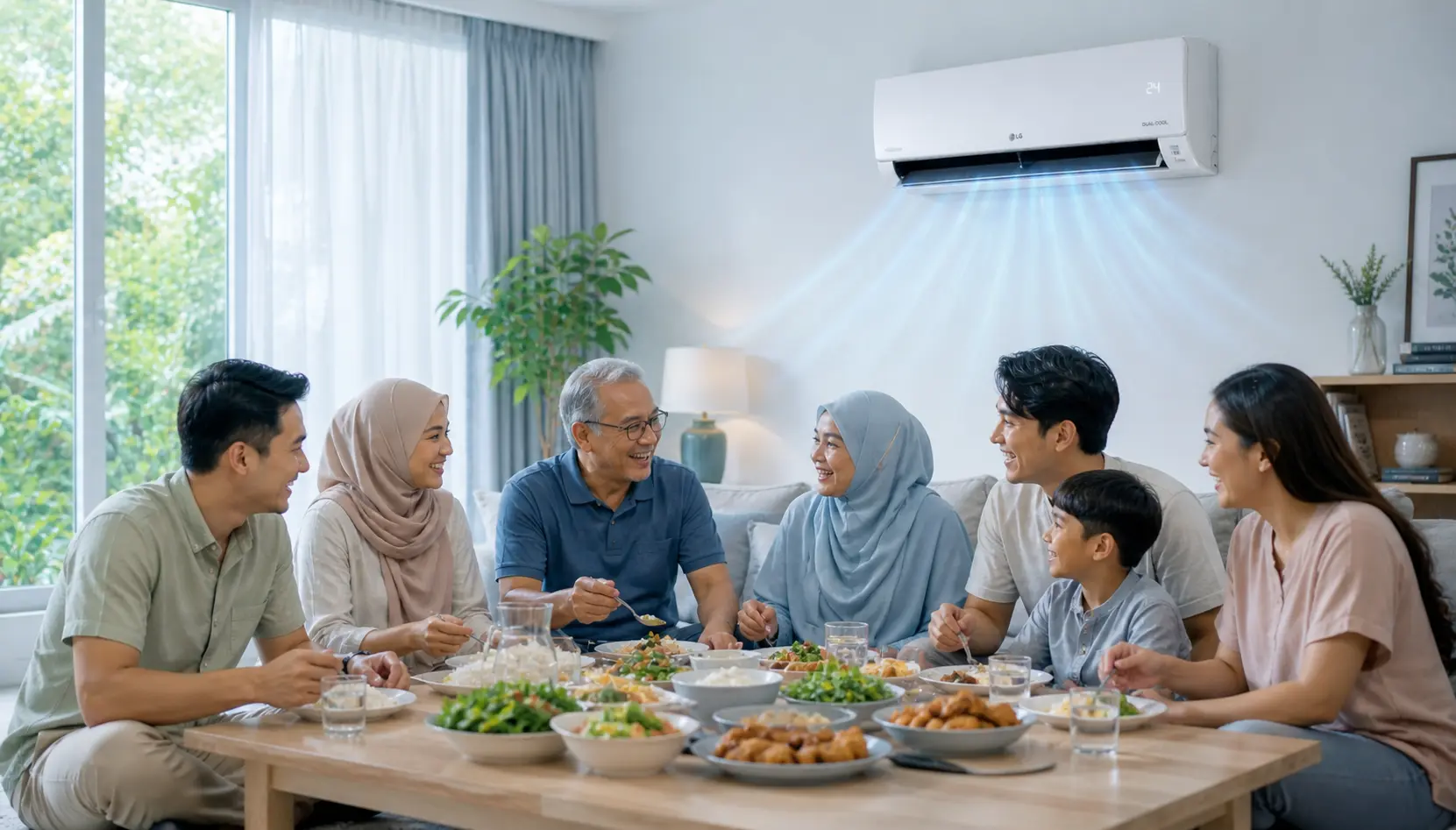 Keluarga gembira dalam rumah sejuk